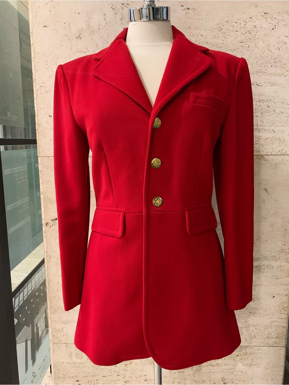 Ralph Lauren Red Tailored Long Blazer Jacket with Gold Buttons